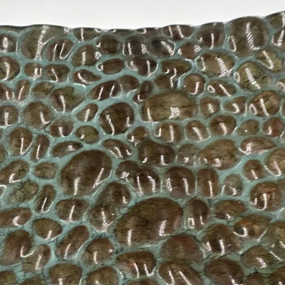 Carolyn Kinder metal Tray, Rectangular, Pebble Pattern, Brown Green, Glossy